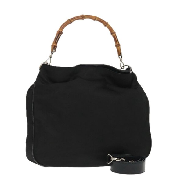 GUCCI Bamboo Hand Bag Nylon 2way Black 001 2128 1577 Auth bs23939 - Picture 1 of 16